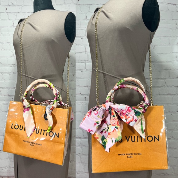 Authentic LOUIS VUITTON gift bag upcycled into a fashionable functional bag